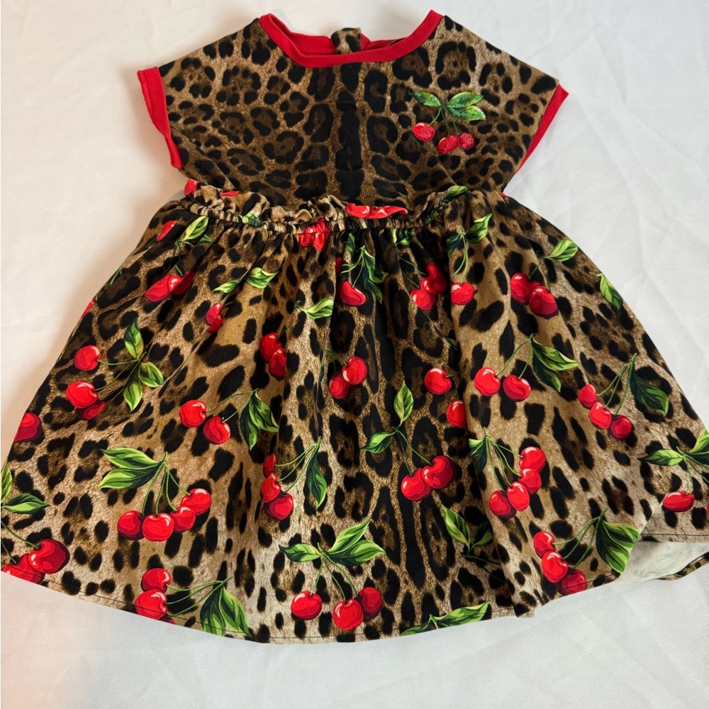 Dolce & Gabbana Leopard Print Dress with Cherry Design